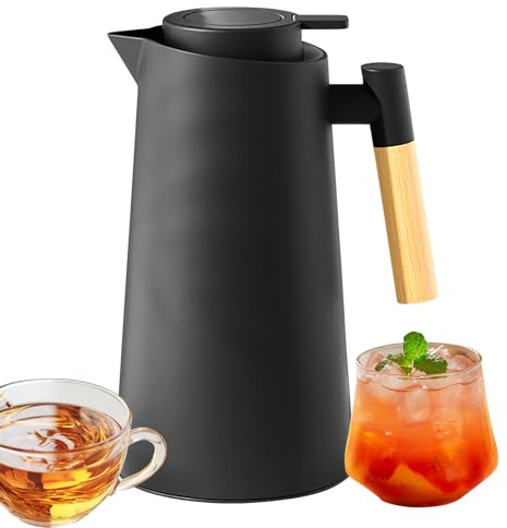 Teiera isolata – Brocca per acqua calda 1 L 1000 Ml 5,3 X 9,8 Pollice Dispenser da tavolo, contenitore sottovuoto in vetro di alta qualità per conservare liquidi | Brocca da comodino, facile da verme