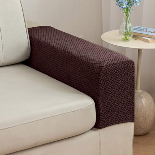 Fundas elásticas para reposabrazos de sofá, fundas protectoras gruesas y resistentes a las manchas para muebles del hogar, protectoras para sillones de s(Size:L55cm W 23cm H 25cm,Color:Marrón)