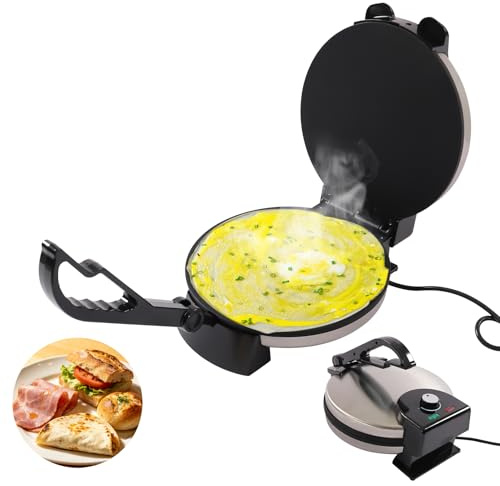 TONFEION Pressa per tortilla da 1800 W, 25,5 cm, temperatura massima di cottura 200 °C, riscaldamento su entrambi i lati, rivestimento antiaderente, per chapati e pancake, per tacos, prosciutto e pane