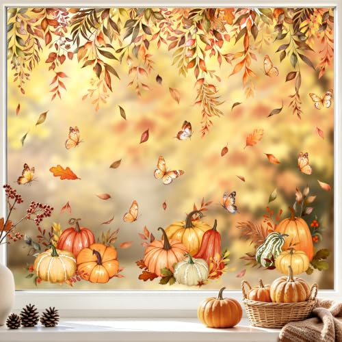 Tanlaby Pegatinas Ventanas Otoño Hojas Calabaza Vinilos Cristales | Ramás Colgantes Mariposas Pegatinas Vidrio Acción Gracias Calcomanías Otoñales
