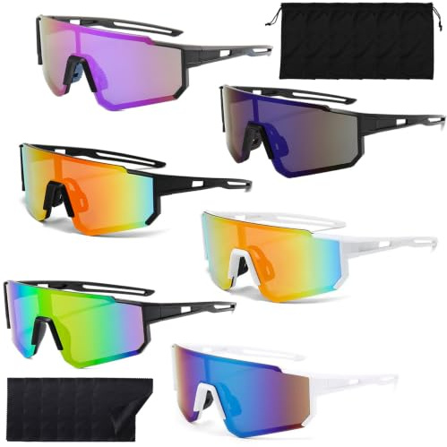 HUIKUANGEU Gafas de Sol Deportivas,6 Piezas Gafas de Ciclismo,Gafas Ciclismo,Deportivas Adolescentes,para Mujer y Hombre,para Andar en Bicicleta,Correr,Escalar,Camping