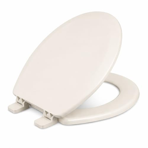 Centoco Heavy-Duty Round Toilet Seat, Wood Core with Scratch-Resistant Plastic Finish, Won't Crack or Fade, Residential, Made in the USA, 700-416, Biscuit