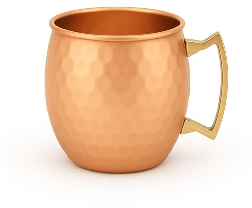 Modern Home Handmade 16oz Solid Copper Mule Mug – Barrel Shaped Mug with Brass Handle & Hammered Texture – Perfect for Moscow Mules or Party Favors (Single)