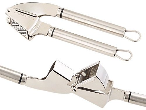 PEARL Casa e cucina - Premere la manopola: acciaio inossidabile- Pressa per aglio, lavabile in lavastoviglie, setaccio pieghevole (Taglia Spremiaglio, Setaccio perforato Presse per aglio)