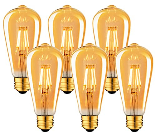 LVWIT 6 Unidades Bombillas LED E27 Edison Filamento LED ST64 Retro Vintage - Equivalente a 35W, 410 Lúmenes, Color Blanco Cálido 2500K, El Ángulo del Haz de 300°. No Regulable.
