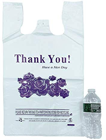 R Noble Heavy Duty 12???23???7?Purple Flower Thank You Reusable Disposable Grocery T-Shirt Plastic Bags 200 Counts 17Mic