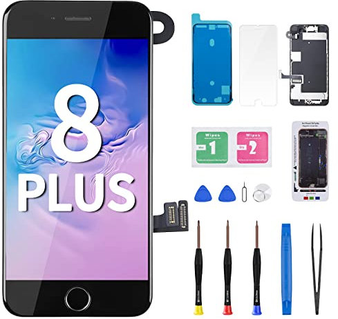 DGSCSMY for iPhone 8 Plus Screen Replacement Home Button Black 5.5 3D Touch LCD Digitizer Display Earpiece Full Assembly Front Camera Speaker Proximity Sensor Glass Fix Tools kit A1864 A1897 A1898