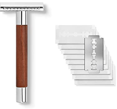 Störtebekker® Premium Rasierhobel 'Solingen' mit Walnuss Holzgriff - inkl. Rasurguide [+10 Störtebekker Klingen] - Geschenkidee - Nassrasierer Set in Premium-Qualität aus Edelstahl - Made in Germany