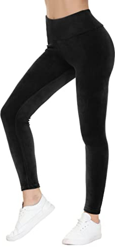 COZZIPLUS Women Velvet Legging- Tummy Control Buttery Soft High Waisted Velour Stretchy Legging (Black, L)