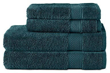 Komfortec 4er Handtuchset aus 100% Baumwolle, 2 Handtücher 50x100 cm und 2 Badetücher 70x140 cm Set, Frottee, Weich, Petrol