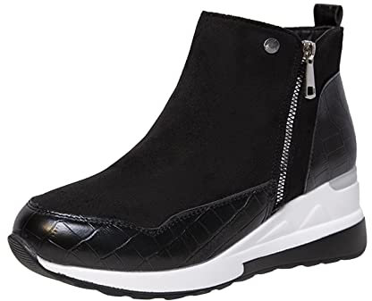 generico Stivali casual Stivali Cunei da donna Scarpe corte corte Pulsh Zeppe Warm Zipper Fashion Flock Stivali termici da donna Stivali Da Equitazione Invernali (Black, 40)