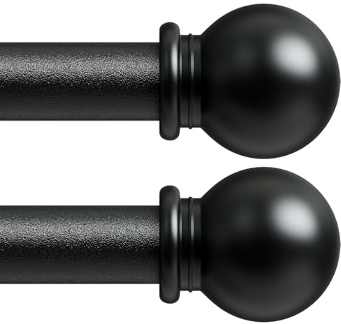 2 Pièce Tringle Rideau, 80-120 cm Tringle à Rideau Extensible avec Embouts à Boule avec Supports, 16mm de Diamètre Fenêtre Décorative tringle rideaux (Noir)
