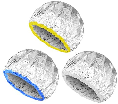 Prasacco 3 Stück Beheizte Haarkappe, Duschkappen aus Aluminiumfolie, Tiefenpflegende Kappen Zinnfolie Haarmaskenkappe Wiederverwendbare Duschkappen for Hair Dye Cap for Home and Salon Use