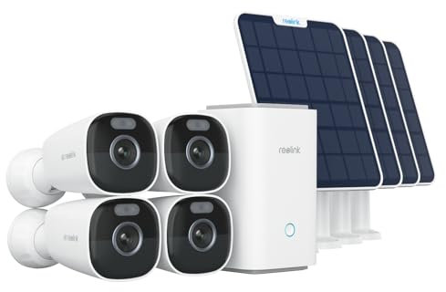 Reolink 4K Solar Überwachungskamera Set Aussen Akku mit Farbnachtsicht, Home Hub für Zentrale Verwaltung & Speicherung, Ohne ABO-Gebühren, 2.4/5GHz WLAN, Argus Eco Ultra 4-Kamera-Set, 6W Solarpanel