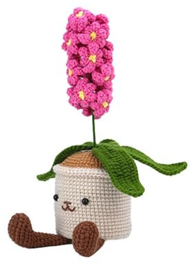 EBVincxmk Häkelhyazinthe Topfpflanzen-Sets für Anfänger mit Garn Häkelnadel Strickmarker Augen Pflanze Häkeln Start