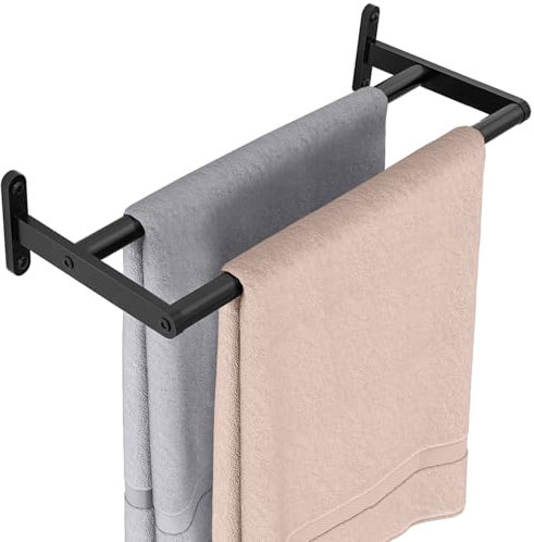 YUMORE Double Towel Rail Wall Mounted 40CM Bathroom Towels Holder Stainless Steel Dual Rod Long Bath Sheet Bar Rack for Bathroom Toilet Kitchen, 16inch, Black