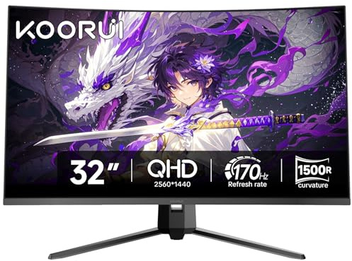 KOORUI 32-tums böjd spelskärm, QHD 2560x1440, 170Hz, 1ms MPRT, VA-panel, 100 % sRGB