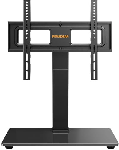 Perlegear Universal Swivel TV Stand for 32–70 inch TVs, Height Adjustable Table Top TV Stand Mount with Tilt, Tempered Glass Base, Holds up to 88 lbs, Max VESA 400x400mm