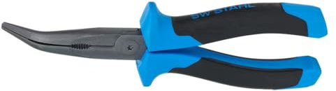 SW-Stahl 40746L - Alicates de punta redonda (200 mm, curvados, dentados, herramienta profesional, mangos de goma, alicates redondos planos CrV, mango 2K, endurecidos por inducción)