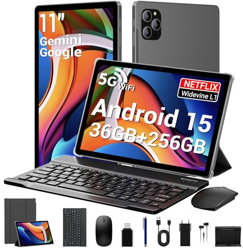 LEVIRTU Tablet 11 Pollici Android 16 con Octa Core,36GB RAM + 512GB ROM (2TB TF), 5G WiFi, Gemini AI, Widevine L1, 8000mAh,13MP+8MP, GPS, Face ID, BT 5.0, Tablet con Tastiera+Mouse,Grigio-Gris