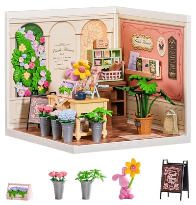 Rolife Super Creator DIY Miniature Kit - Fresh Flower Shop, Mini DIY House Kit with Light, Dollhouse Building for Collectibles, Perfect Christmas Birthday Gift for Adults, Expandable Rolife Model Kits