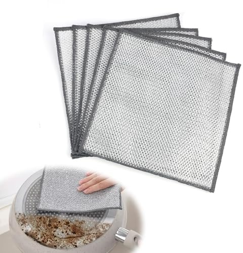 GodtKowty 5-Pack Double Layer Stainless Steel Dish Cloths, 20x20 cm Non-Scratch Cleaning Rags for Kitchen, Dishes, Sinks, Stove Tops