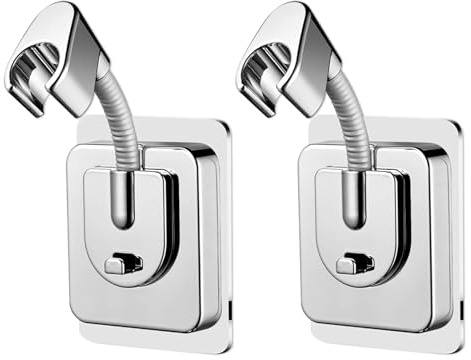 2 Piezas Soporte para Alcachofa de Ducha sin Taladrar Soporte Ducha Montaje en Pared Ajustable Soportes Duche Autoadhesiva Fuerte Soportes para Cabezal de Duche para Baño