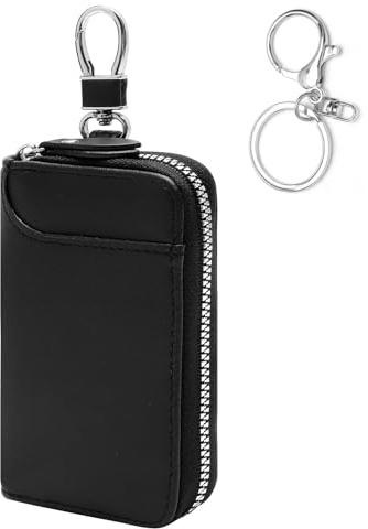 TNSLAND Schlüsseletui mit 6 Haken & 3 Kartenfächern, Schlüsselmäppchen Leder mit Auto-Schlüsselanhänger & Abnehmbarem Haken, Kompakte Schlüsseltasche für Herren Damen Auto Tasche Reise