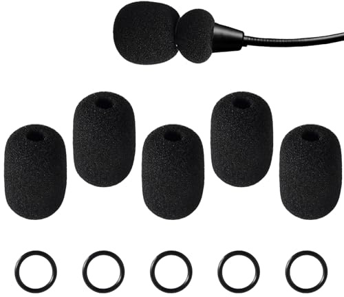 5 Set di Coperture Schiuma Microfono per Bose, Filtro Anti-Pop Parabrezza Ad Alta Densità Coperture Microfono Ricambio Cuffie con O-Ring Gomma per Bose Aviation X A10 A20 A30 (Nero)