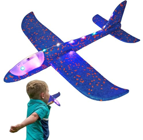 Generico Upplyst glidflygplan i skum - 48 cm lätt att kasta flygblad, upplyst leksaksflygplan för utomhusspel, mjuk flygplansmodell för barn | Festspel d