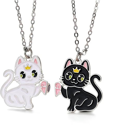 JYNXOR 2 Pcs Collana Con Ciondolo Gatto Abbinato, Collane Amicizia Per 2,Collane Bff a Forma Di Cuore,Collana Amicizia In Acciaio Inossidabile,Regalo Di Gioielli Per Amicizia,Per Amici,Amanti(Argento)