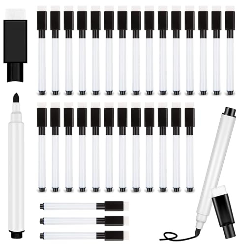 30 Piezas Rotuladores Pizarra Blanca con Borrador, Rotuladores Pizarra Magnetica, Marcadores Magnéticos de Punta Fina, Whiteboard Marker, Canetas Quadro Branco, para Hogar, Escuela, Oficina