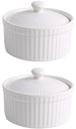 Veemoon Ciotole da Forno in Ceramica Bianca 2 Pezzi per Budini e Dolci Soffici Base Antiscivolo, Utensili da Cucina per Dessert Fatti in Casa, Adatte per Cottura a Vapore di Uova e