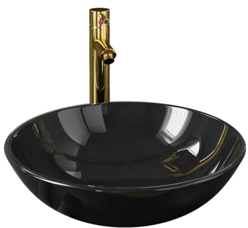 Generico Lavandino Bagno con Rubinetto e Piletta in Vetro Temperato Nero,Articoli di ferramenta,Prodotti Idraulici,Articoli Idraulici,Lavandini,Lavandini Bagno,Nero,8.08 kg,3098451