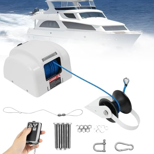 RSPPPJQ Kit de guindeau d'ancre d'eau salée Marine, treuil d'ancre électrique de 45 LB avec télécommande et Corde d'ancrage pré-enroulée de 100 Pieds for Bateaux Rapides, Ancres de Fille