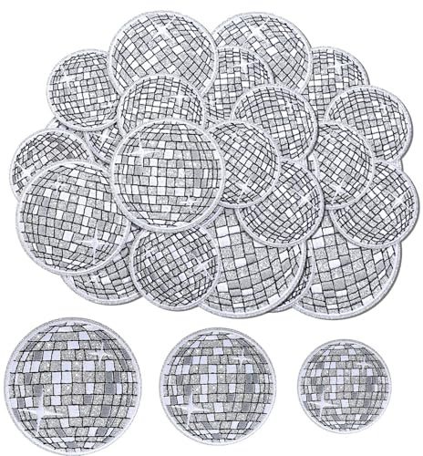 Tapufitil 18 Pieces Disco Ball Iron-On Embroidered Patches Western Designs Glitter Sphere Decorations For DIY Apparel Backpacks T-Shirts Jeans Skirts Hats Bags