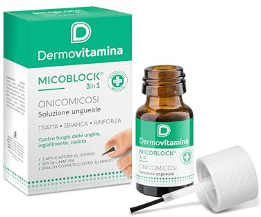 Dermovitamina Micoblock 3in1Onicomicosi - Micosi Unghie Piedi - Smalto Curativo - Tratta le Infezioni Fungine - Contro Ingiallimento e Caduta - Azione Sbiancante - 7ml