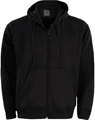 True Face Mens Hoodie Zip Up Classic Hooded Top Plain Ribbed Cuff Long Sleeve Sweatshirt 032 Hody Black XL
