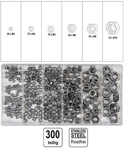 Muttern Sortiment 300 tlg. metrisch Edelstahl Muttern rostfrei Sechskantmuttern