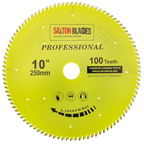 TCT250100TPRO Saxton Professional Range TCT Circular Saw Blade 250mm x 100T x 30mm Bore, 16, 20, 25mm Reduction Rings Compatible with Bosch Makita Dewalt etc