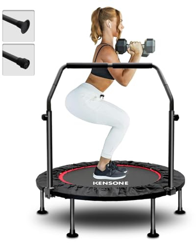 KENSONE 40 Foldable Spring Mini Trampoline, Indoor Trampoline for Kids, Adults Indoor/Garden Workout, Fitness Rebounder with Adjustable Foam Handle, Max Load 330 lbs