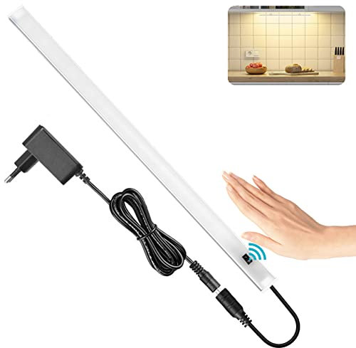 SOAIY LED dimmbar Unterbauleuchte 40cm 5,5W 450lm Schrankleuchte Küchenlampe An-/Ausschalten Dimmen per Handbewegung Lichtleiste Memory-Funktion inkl. 12V Netzteil Montagematerial 3000K Warmweiß
