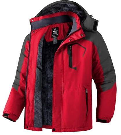 Wantdo Giacca da Snowboard Running Giacca da Sci Impermeabile Giubbotto da Montagna Caldo Cappotto da Passeggio all'Aperto Sport UomoGrigio Scuro e Rosso-N XL