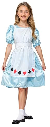 The Fancy Dress® Storybook Alice Girl's Costume Blue & White Pinafore Dress Halloween Storybook Maid Dress - Medium