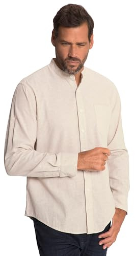 JP 1880 790394 Chemise à Manches Longues pour Homme, Grandes Tailles, mélange Lin, col Montant, Coupe Moderne, Blanc crème, 7XL