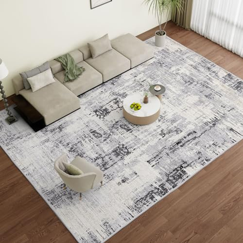 Vamcheer Machine Washable Rugs for Living Room - Modern Soft Faux Short Pile Area Rugs for Bedroom Dining Room Abstract Carpet for Office Non Slip Non Shedding Large Grey Rug, 160x230CM