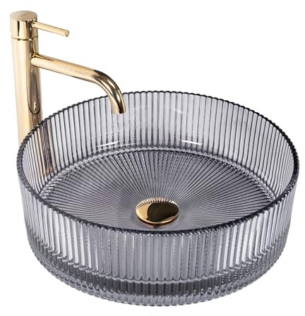 Rea Aufsatzwaschbecken Ingrid Grey Waschtisch Handwaschbecken Waschschale Waschbecken für Badezimmer aus Glas 400 x 400 x 130 mm (transparent)