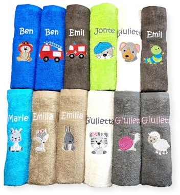Kinder Handtuch mit Name und Motiv 30x50 cm Kita Kindergarten oder für Unterwegs
