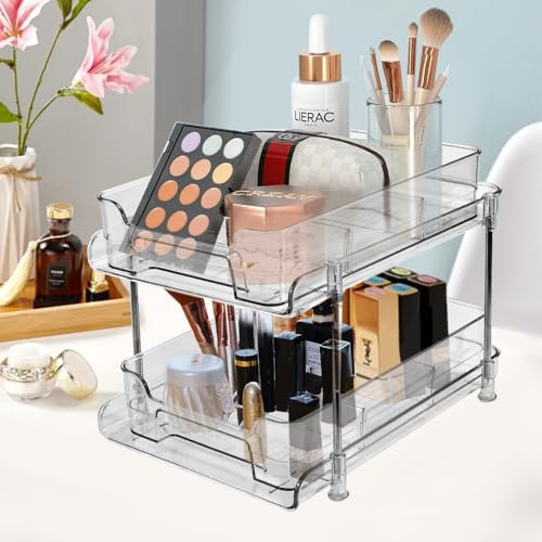 ADERTOS Spülenunterschrank Organizer Doppelschicht Ausziehbar - Unterschrankregal Waschbecken Plastik Küchenschrank Mit 2 Schubladen für Spüle, Küche, Badezimmer