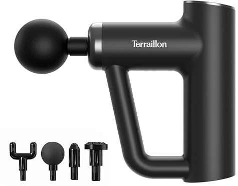 TERRAILLON - FITNESS MASSAGER Pistola massaggio muscolare multizone, 6 velocità di massaggio 1800-3200 RPM, Allevia e rilassa i muscoli, recupero muscolare, 4 punte, USB-C.